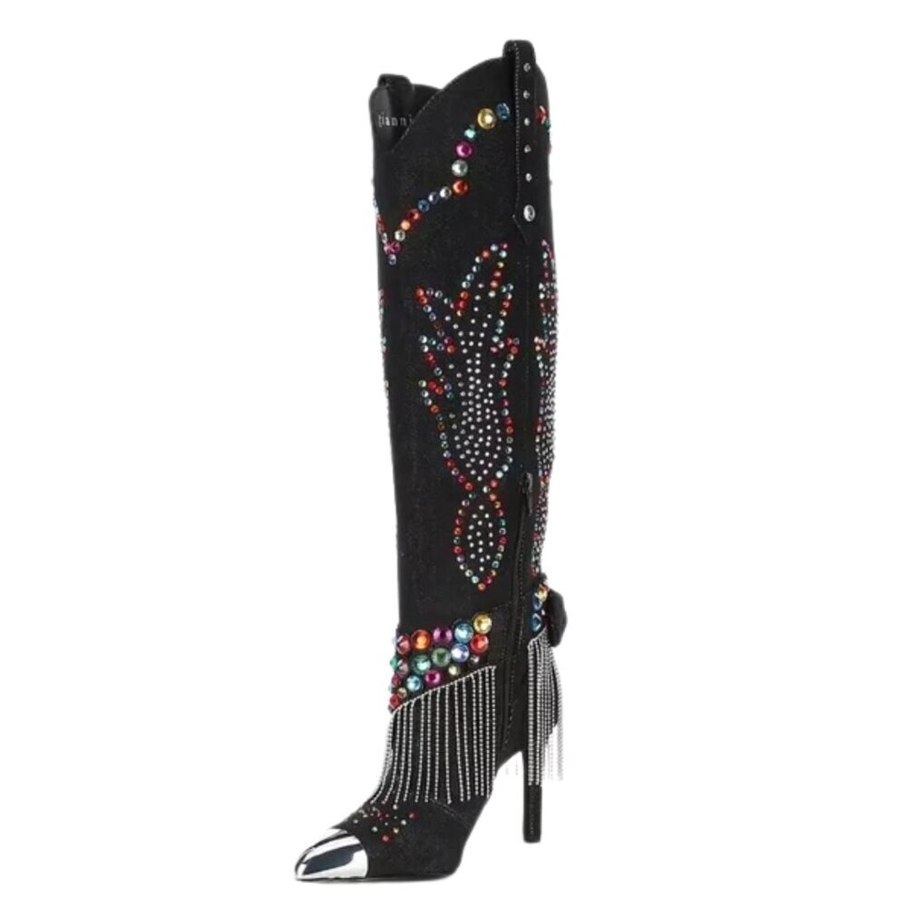NEW Gianni Bini Kaitrin Rainbow Rhinestone Fringe Over the Knee Tall Boots - Picture 2 of 5